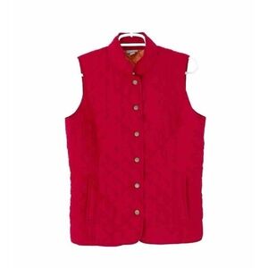 J.JILL vest size S red quilted pockets snap closure